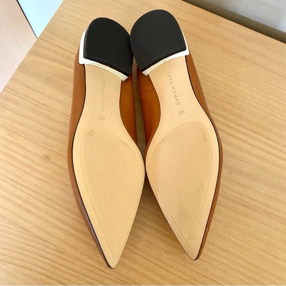 NEW Zara tan leather slingback pointed toe flats - Picture 8 of 9